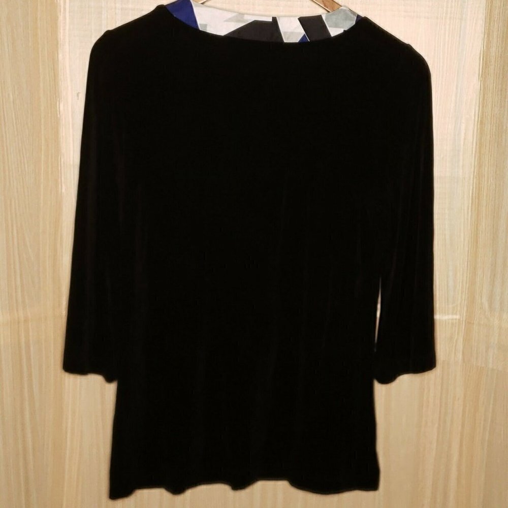 Chico's Travelers Womens Black Stretchy Top Geometric Neckline Large - Picture 2 of 6